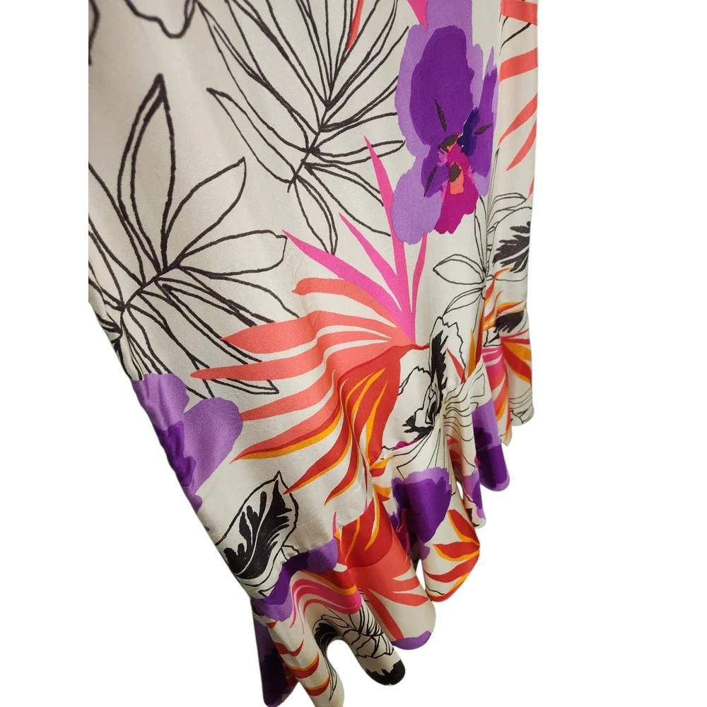 Kate Spade Eliana Silk Tropical Orchid Drop Waist Ruffle Hem‎ Shift Dress Floral